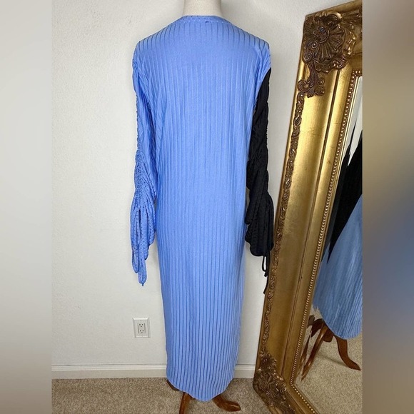 NWT Zara Collection Blue Black Ribbed Cinched Gathered Dress Size Small $49.90 - Picture 3 of 7